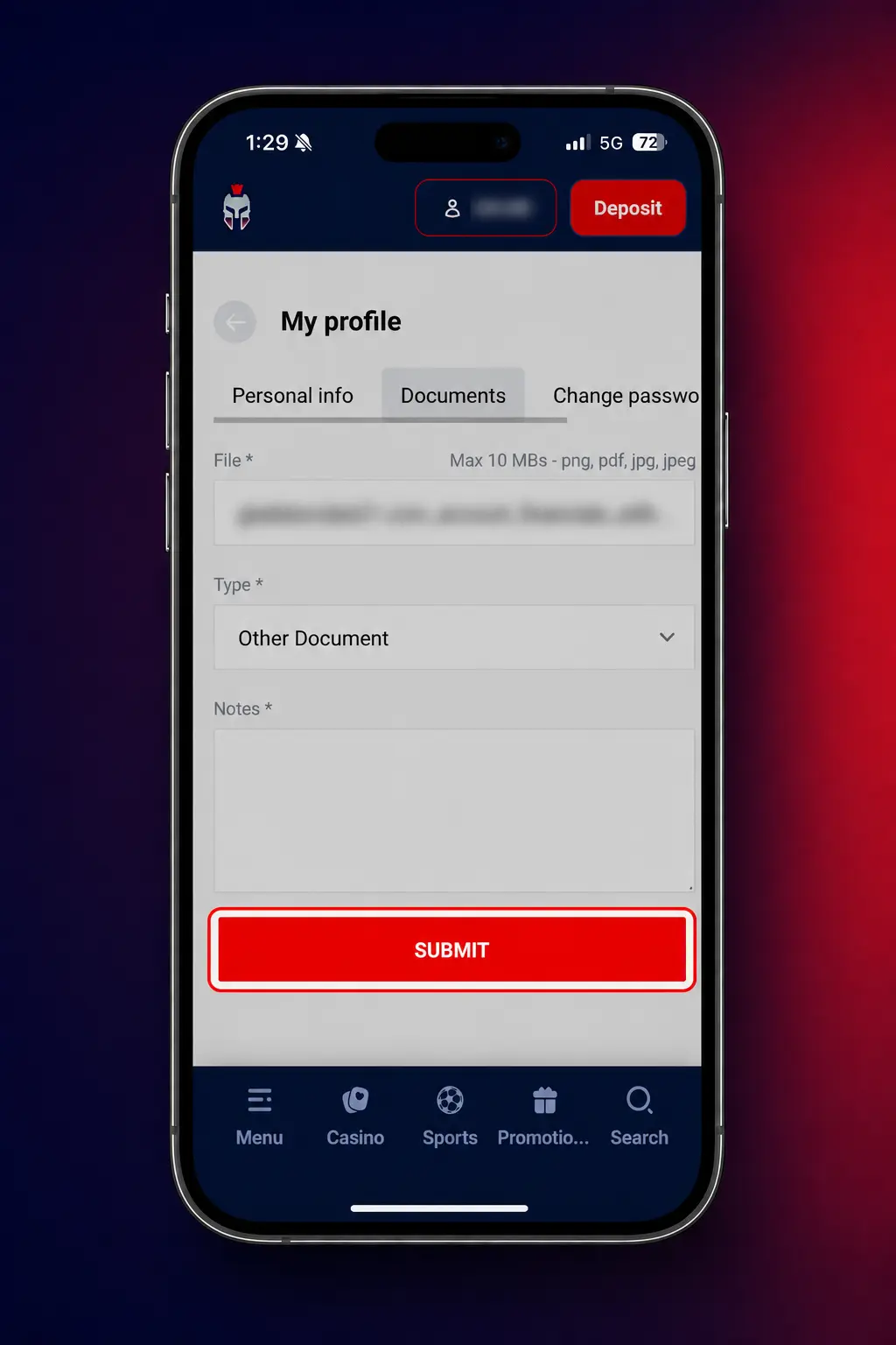 Step 2 verify identity on Gladiatorsbet