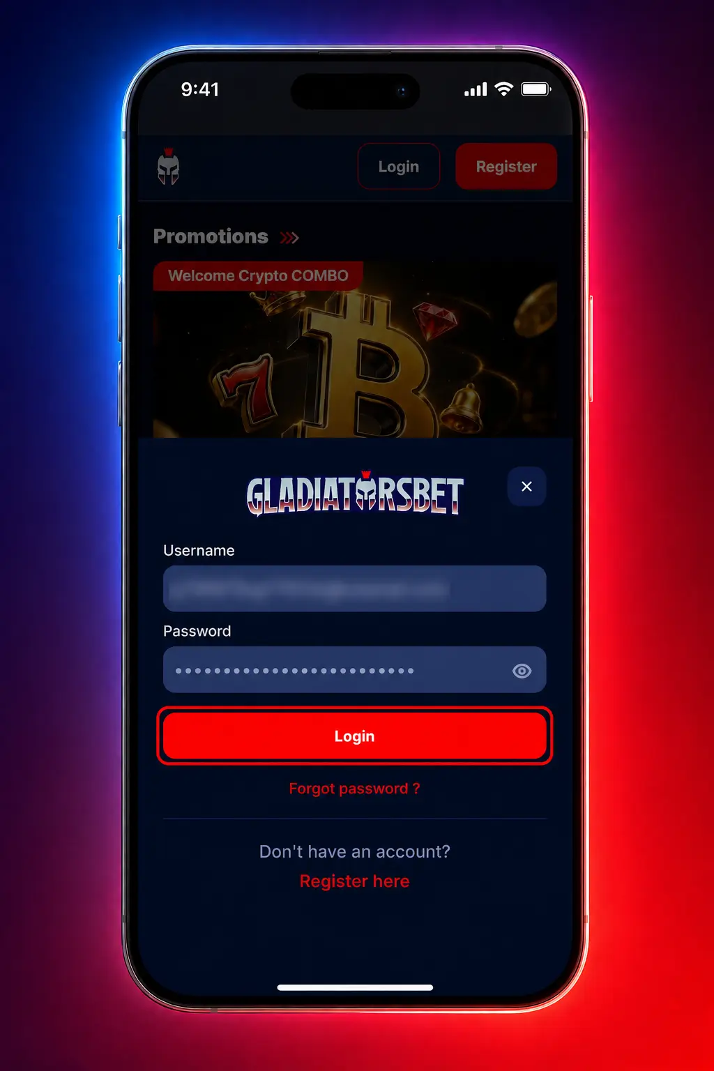 Step-by-step Gladiatorsbet login process showing email, password entry, and personalized dashboard access