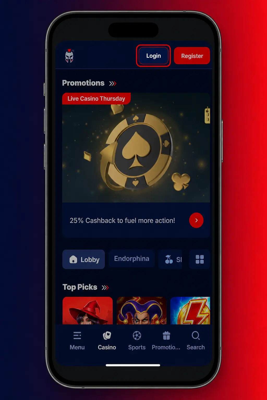 Gladiatorsbet login page