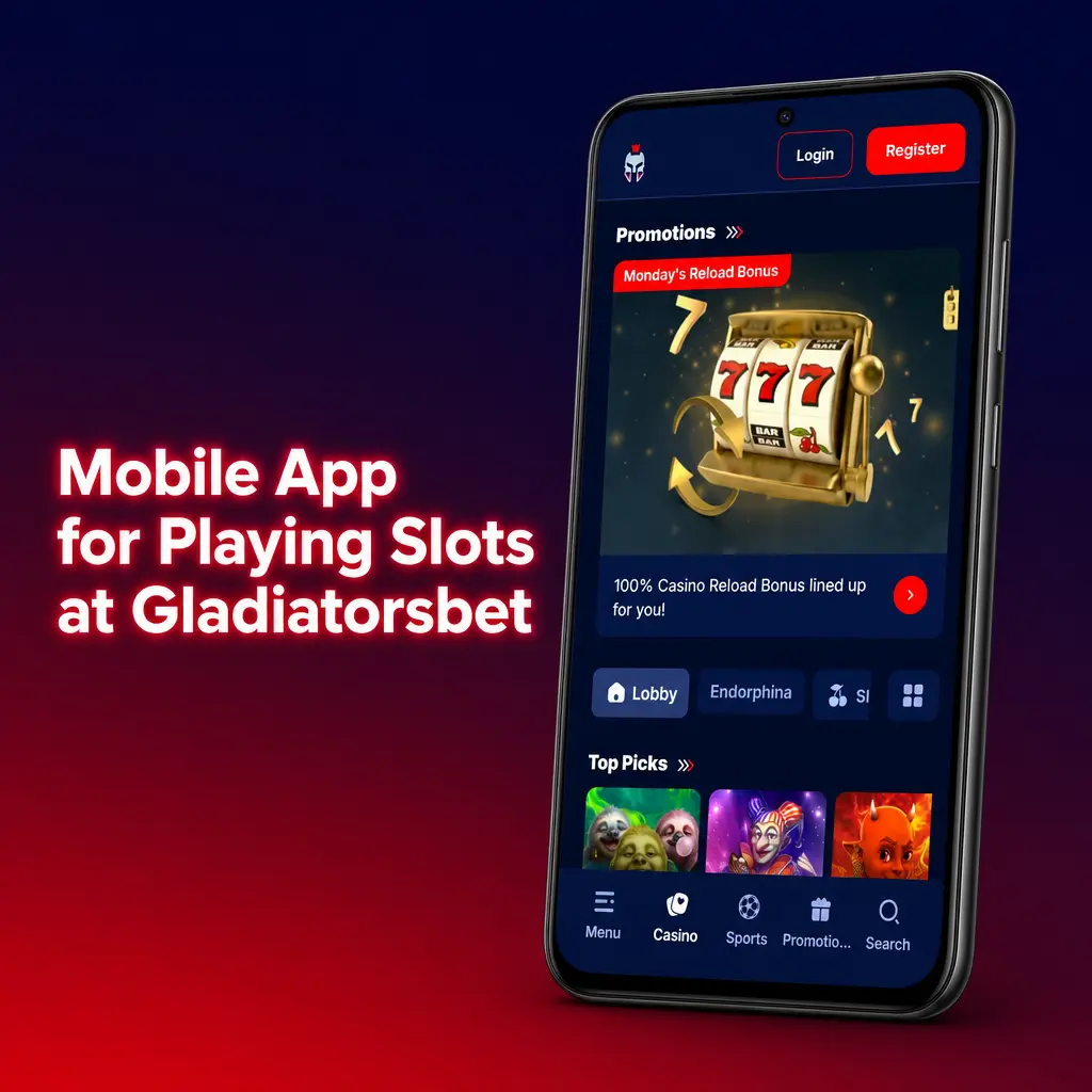 Gladiatorsbet mobile app slots interface on iOS and Android
